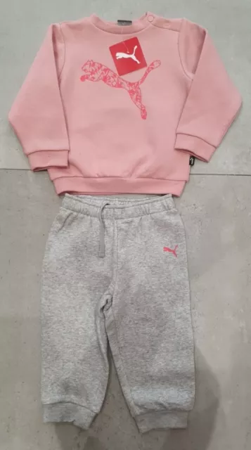 Brandneu mit Etikett Puma Baby Mädchen 9-12 Monate rosa grau Trainingsanzug Pullover Jogger