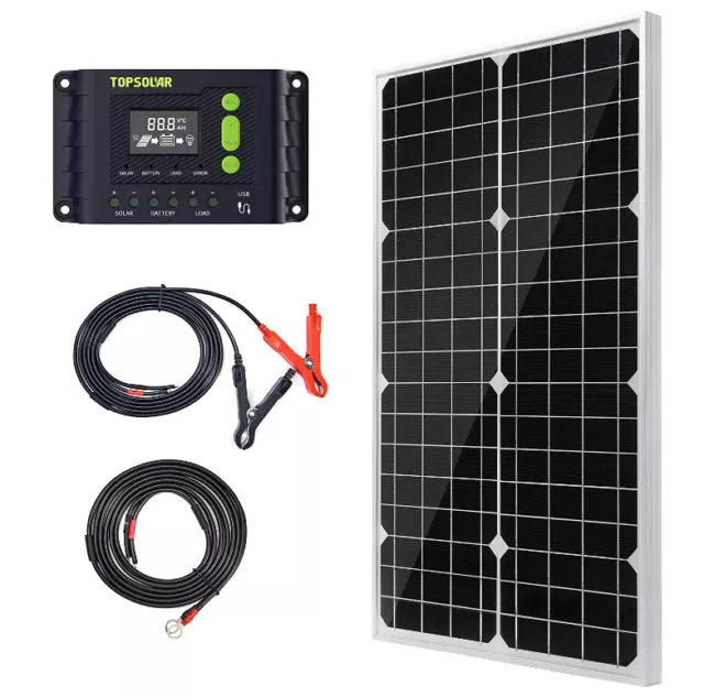 Topsolar Solar Panel Kit 30W 12V Monocrystalline w/ 10A Solar Charge Controller