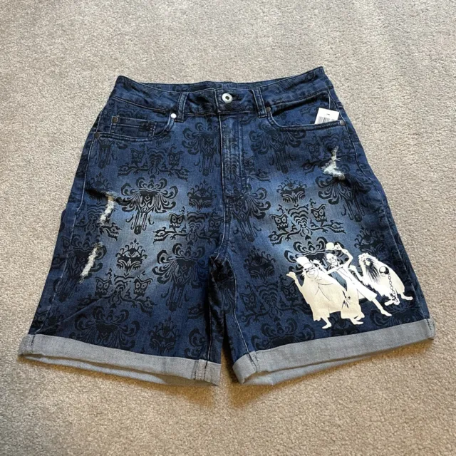Disney Parks Haunted Mansion Shorts Womens Small Blue Denim Jean Ghosts HM New