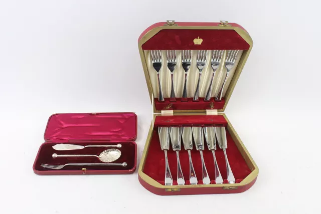 Vintage Cutlery Sets 12 Piece Fish Set Royal Canteen & Berry Cutlery Set x 2