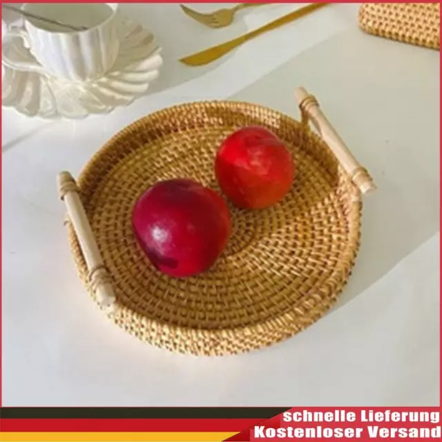 Vassoio portaoggetti in rattan fatto a mano con manico in legno cesto in vimini per torta (S)