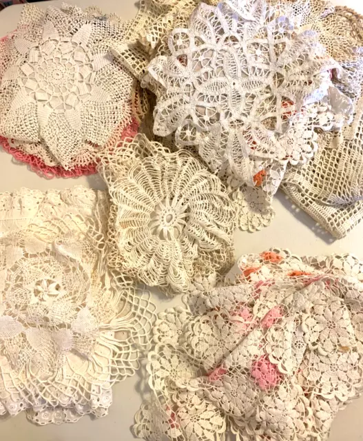 Huge Lot (42) Vintage Most Handmade Crochet Doilies Large - Small White & Colors