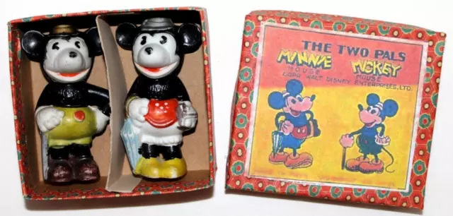 EX+ 👍DISNEY 1930s MICKEY & MINNIE MOUSE "THE TWO PALS" BISQUE SET+ REPLICA BOX