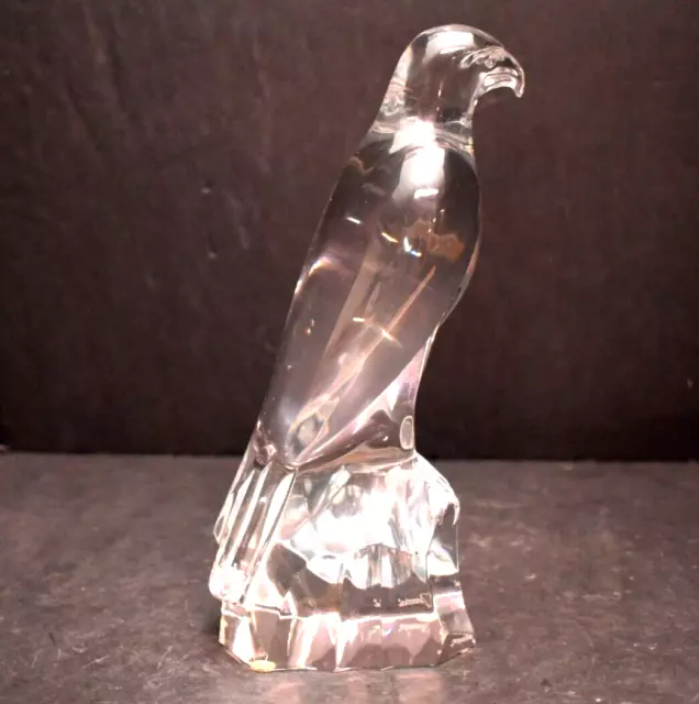Baccarat France Crystal Signed Perched Eagle Hawk Falcon Bird Figurine (chip)