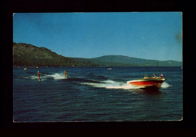 Postcard : California - Lake Tahoe Ca - Boat With Water Skiers - 1960 View