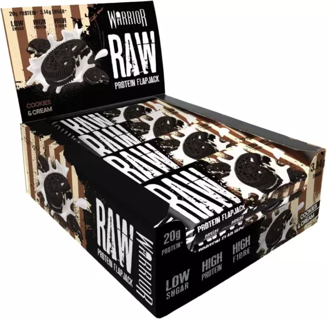 Warrior Raw Protein Flapjack 12 High Protein Bars Low Sugar - Cookies and Cream