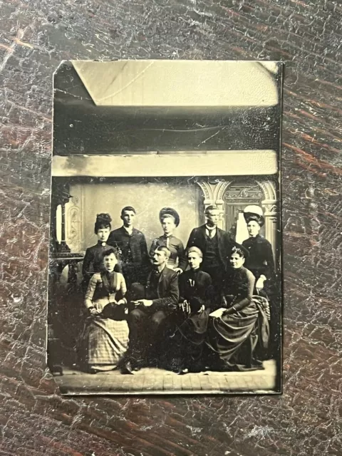 Tintype of 9 People, c. Mid 19th century Group Photo