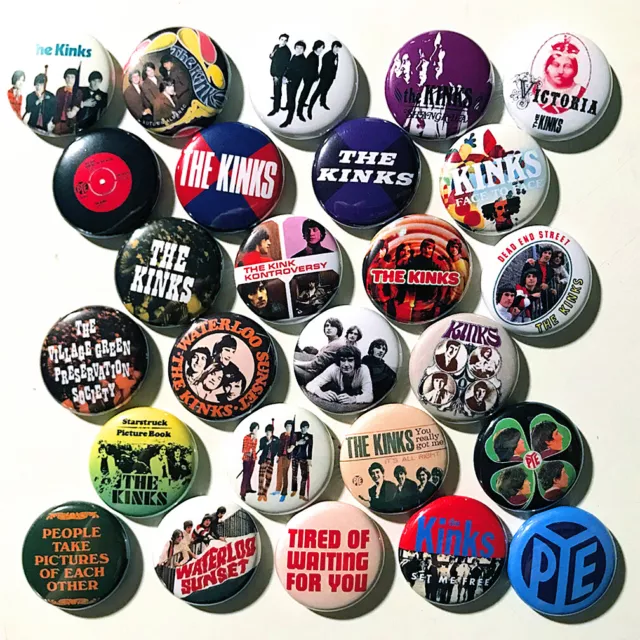 26 THE KINKS 1" buttons - FREE SHIPPING - Ray Dave Davies Beatles Stones 60s