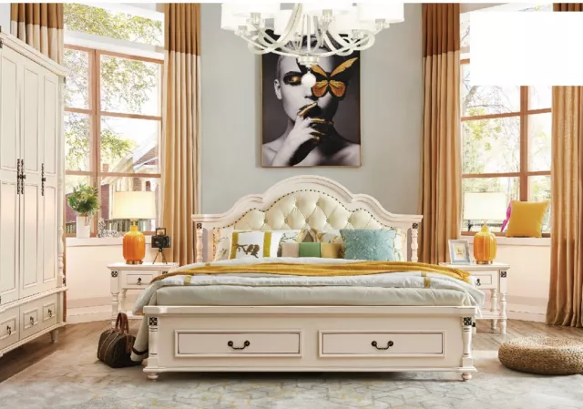 Chambre à Coucher Set Lit Table de Chevet Penderie Hôtel Lits Bois Design 4tlg