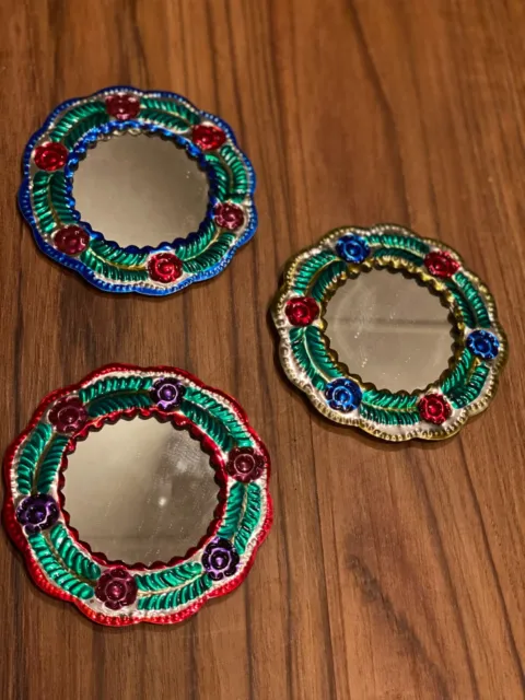 Mexican tin ornaments - 3 mirror ornaments - Mexican art