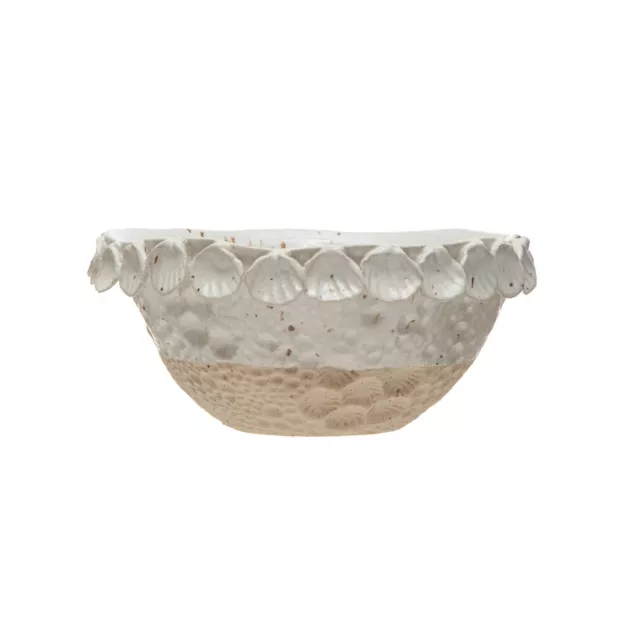 Coastal 2-Tone Stoneware Shell Trim, White and Natural Decorative Bowl