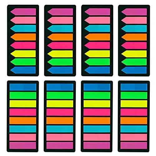Neon Page Markers Colored - 1280Pcs Index Tabs Including 2 Designs, 8 Bright