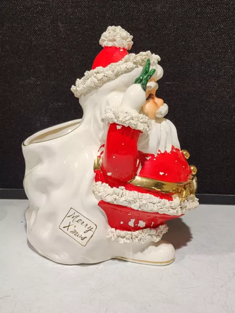 Vintage Large 12.5"  Napco Japan Spaghetti Santa Claus Christmas Planter 3