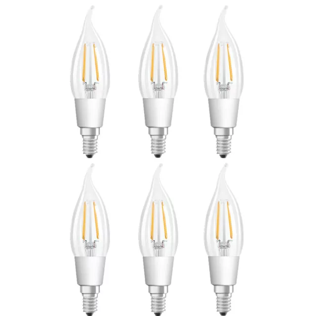 6 x Osram LED Filament Windstoß Kerze 4,5W =40W E14 klar GLOWdim DIMMBAR UVP 41€