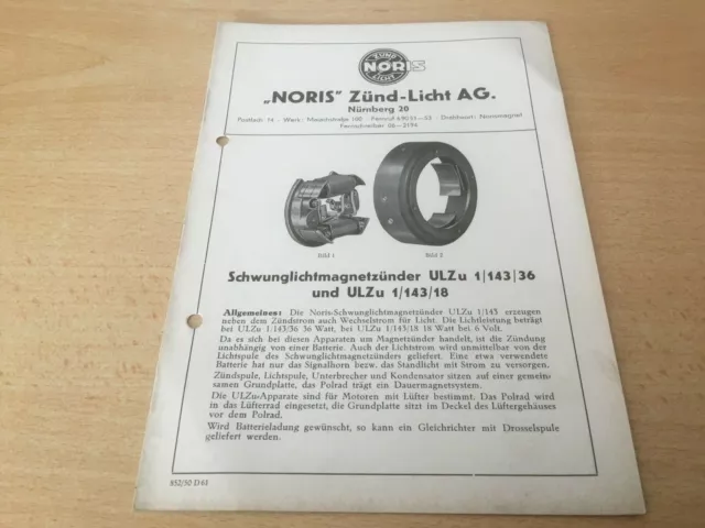 Noris Zündlicht AG Broschüre Noris Schwungmagnetzünder ULZu 1/143/36-ULZu../18