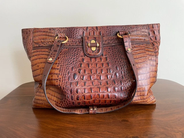 BRAHMIN Large Pecan Brown Croc Leather Embossed Purse Tote Shoulder Bag