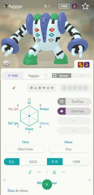 Pokémon REGIGIGAS SHINY 6IV - Pour Jeux Diamant Étincelant / Perle Scintillante Sur Nintendo Switch - Neuf Scellé