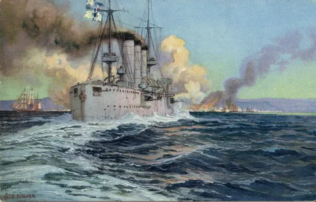 SMS Emden beschiest Madras im golf von Bengalen 22 septbr 1914