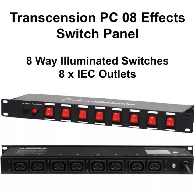 Transcension PC 08 Effektschalter Panel - 8 Wege, Leuchtschalter, 8 Steckdosen