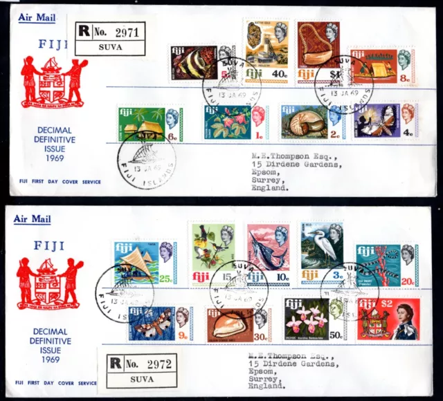 Fiji - 1969 Definitive Issue on 2 x Registered First Day Cover