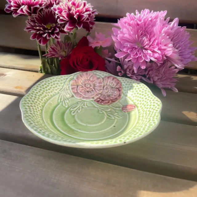 Ceramic Green Melba Ware Embossed Floral Art Staffordshire Deco Dish Plate 1950
