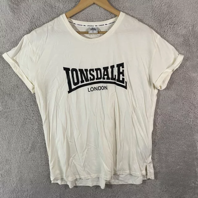 Lonsdale Womens Crew Neck Basic T Shirt Size XL White Cotton Walking Jogging