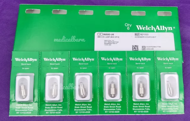 Welch Allyn 06500-U Halogen Lamp, BOX OF 6 Bulbs - NEW IN BOX