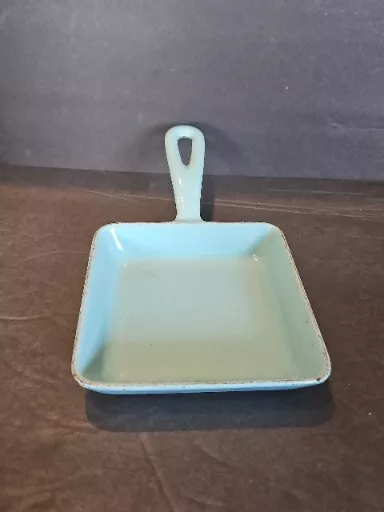 Vintage Beautiful Baby Blue Small Enamelware  Cast Iron Small Skillet