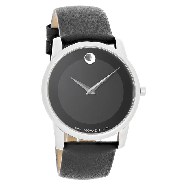 Movado Museum Stainless Steel Black Leather Swiss Quartz Mens Watch 0606502