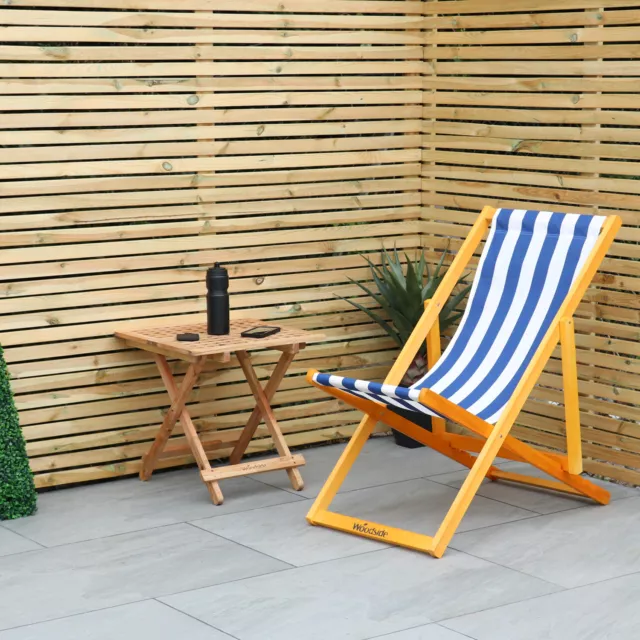 Woodside Traditional Folding Beach/Garden Wooden Deck Chair Seaside Lounger
