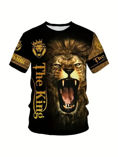 T Shirts Fierce Lion King Fashion Novelty Men Black Gold Short Sleeve Casual Tee