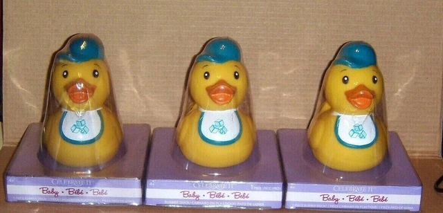 3 Baby Boy Rubber Ducks Love Duckies Bathtub - Baby Shower Gift Favors