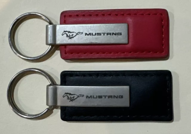 2 Ford Mustang Leather Keychain Ring 1 Red 1 Black Chain For Key Fob