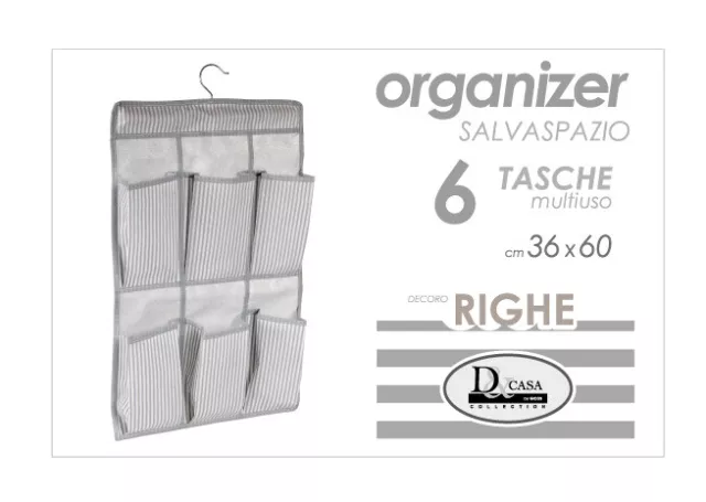 Organizer ARMADIO 6 Tasche APPENDINO GRUCCIA Porta Oggetti Bagno Camera RIGHE