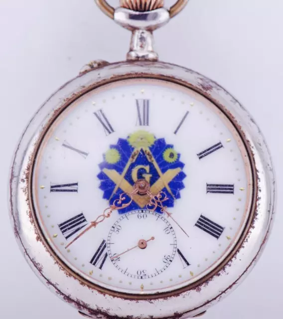 Antique Pocket Watch French Masonic LeCoultre Caliber  Fancy Enamel Dial c1890's