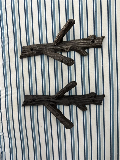 Tree Branch Double Wall Hook Cast Iron Towel Coat Hat Hanger Rustic Brown