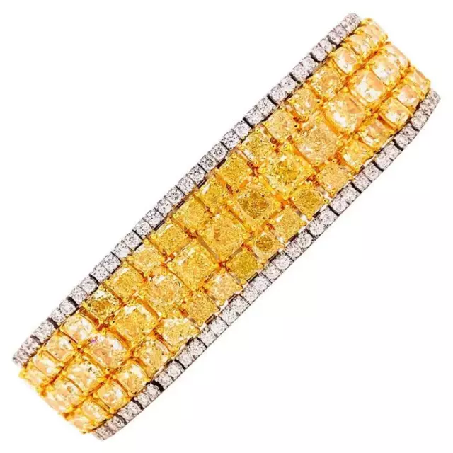 13ct Cushion Cut Canary Yellow Citrine/CZ Tennis Bracelet 14K White gold over