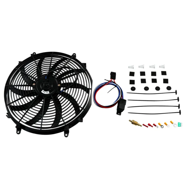 16" 12V Electric Radiator Cooling Fan  Thermostat Relay Switch Kit