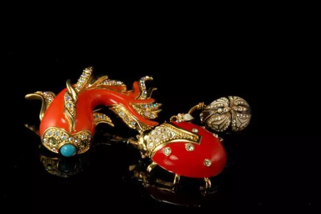 3 Vintage Collection Enamel Rhinestone Butterfly Lady Bug Fish Brooch Pendant