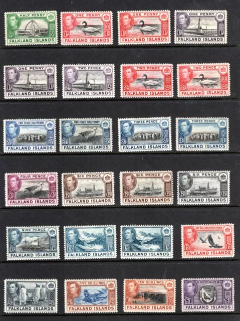 Falkland Islands 1938-50 KGVI Definitives SG146-163 + SHADES M/MLH/MNH CV £475