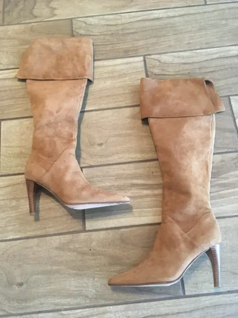 Size 6 Amanda Smith Shoes Boots Tall High Heels Camel Suede Women's