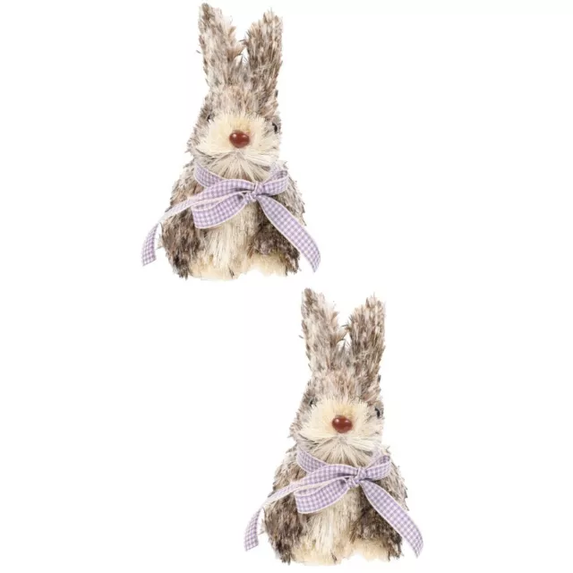 2 Pc Motorcycle Keychain Straw Sitting Rabbit Ornament Desktop