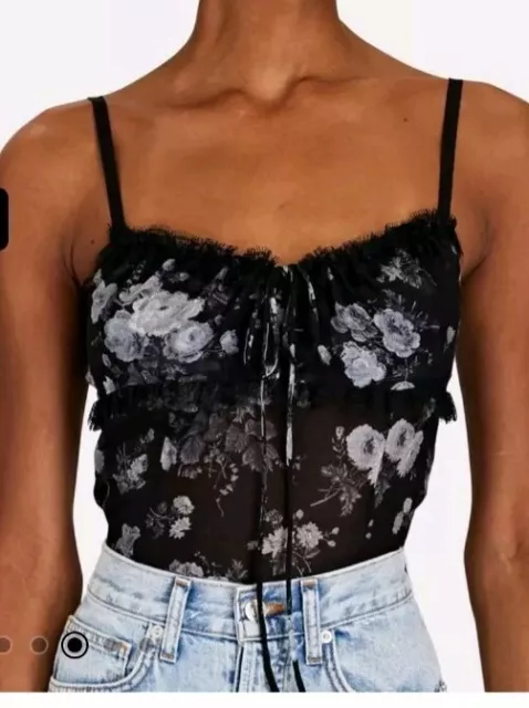 Brock Collection Siria Lace Chiffon Black Floral Camisole Women's Size 4