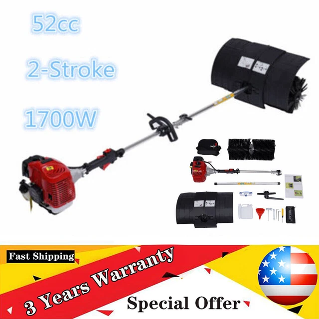 52cc Gas Power Sweeper Broom Driveway Turf Artificial Grass Snow Clean Handheld