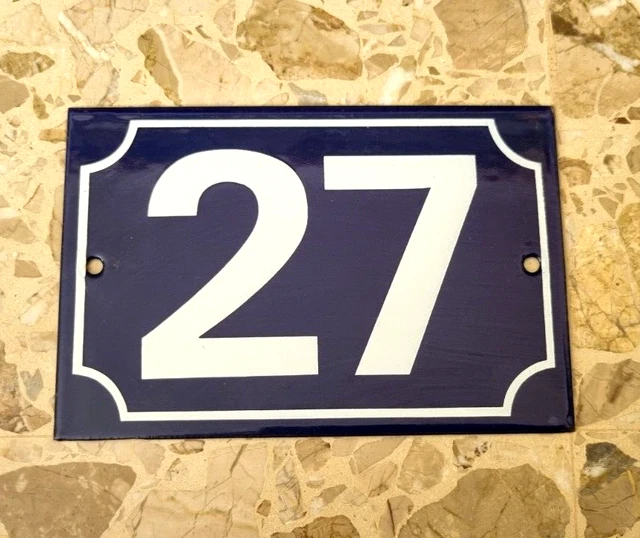 Vintage french enamel house sign number 27 for door gate wall street entry .