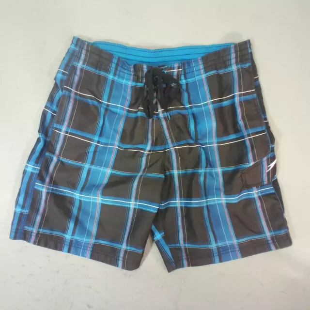 Speedo board short swim trunks bathing suit men's large blue plaid