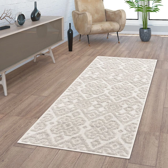 Alfombra Exterior Terraza Cocina Salon Etnica Estilo Nordico 3D Moderna Beige