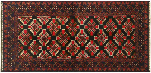 Afghan Baloutches Baluch Tapis Noué à la Main 100x190 Noir Durchgemustert