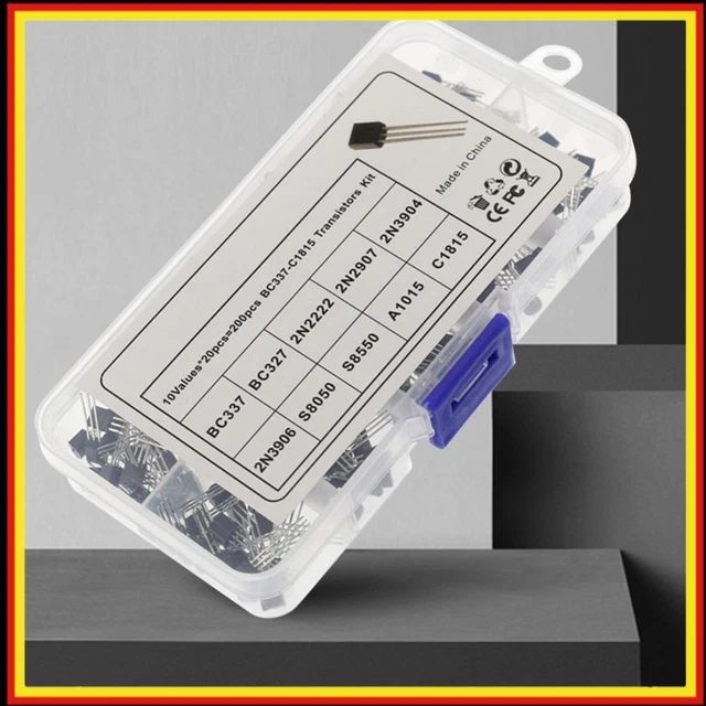 Transistor Sortiment 200 Stück – 10 Werte, NPN/PNP TO-92, Inkl. BC337, S8050, 2N2222, 2N3904, Mit Aufbewahrungsbox