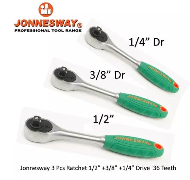 Jonnesway 3 Pcs Professional Ratchet Set R29 1/4" + 3/8" + 1/2" Drive 36 Teeth